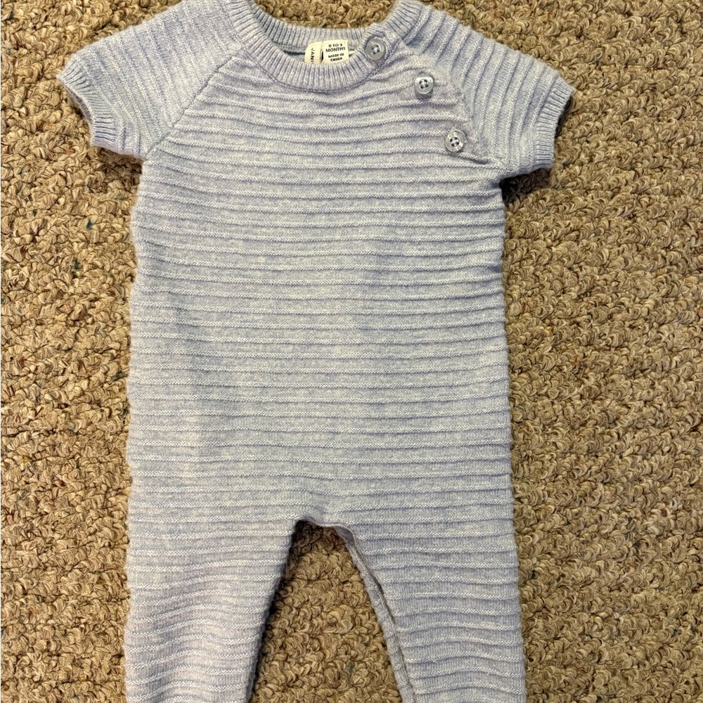 Janie and Jack Ribbed Knit sweater baby One Piece in light blue